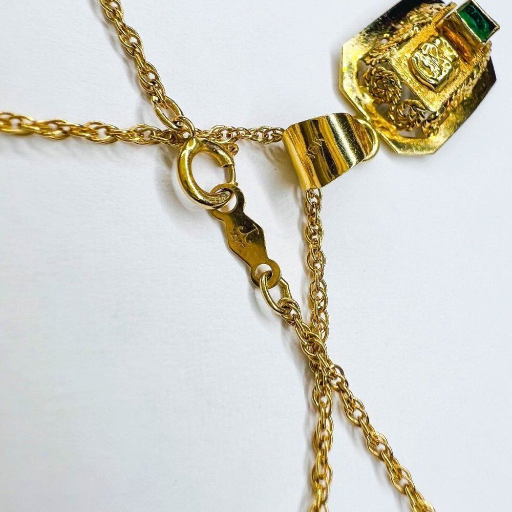 18k Yellow Gold Pre Columbian Tumi Natural Emerald Necklace 18" 3.3g 14k Chain - Picture 9 of 15